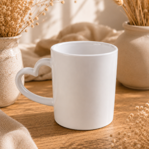 Weiße Tasse mit Herzgriff – personalisierbar