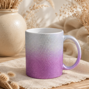 Glitzertasse mit Verlauf silber-lila - personalisierbar